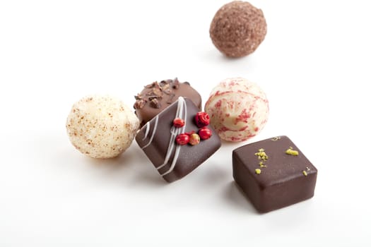 collection of different chocolate pralines isolated 