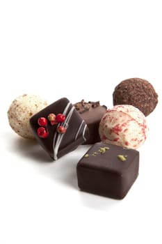 collection of different chocolate pralines isolated 
