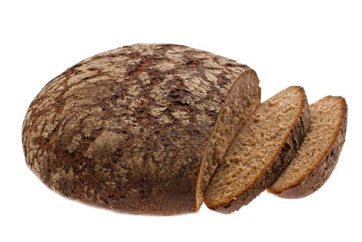 Black bread photographed on a white background.