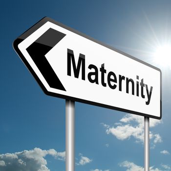 Illustration depicting a road traffic sign with a maternity concept. Blue sky background.