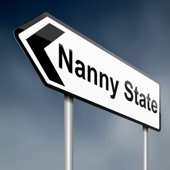 Illustration depicting a road traffic sign with a nanny state concept. Sky background.