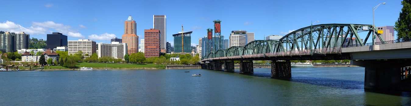 Portland Oregon skyline and bridge panorama.