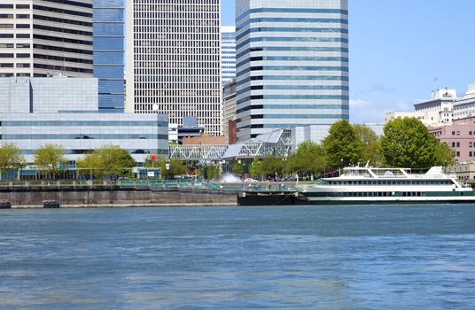 Portland Oregon architecture, the Spirit of Portland ship and river.