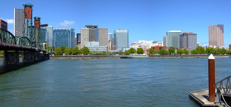 Portland Oregon skyline panorama & the Willamette river. 