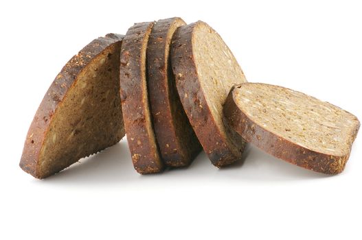 Slices of whole wheat brown bread isolated on white background