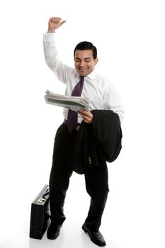 Businessman punching the air in success, celebration or accomplishment