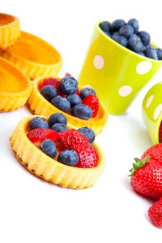 dessert fruit cake with strawberries and blueberries