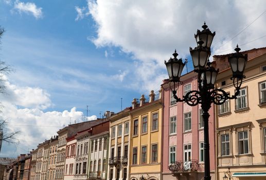 colorful houses on Rynok Square in Lviv city in Ukraine