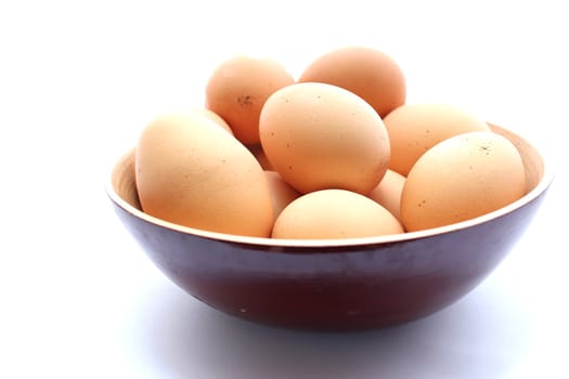 Bowl of brown organic eggs
