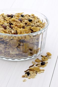 Delicious and nutritious lightly toasted breakfast muesli or granola cereal.