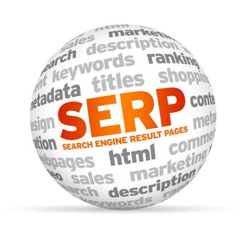 3d Search Engine Result Pages Word Sphere on white background.