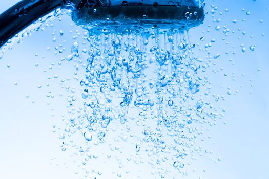 Shower Head with Running Water, Blue background