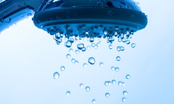 Shower Head with Droplet Water, Blue background