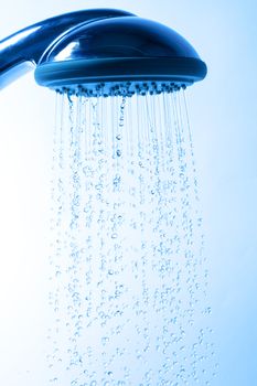 Shower Head with Running Water, Blue background