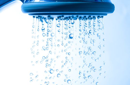 Shower Head with Droplet Water, Blue background