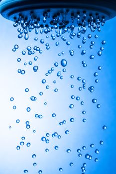 Shower Head with Droplet Water, Blue background