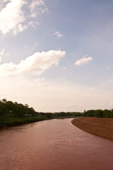 River and  blue sky