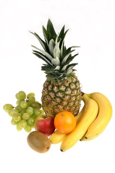 Various fruits on white background