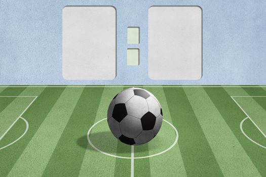 soccer ball on the field with score