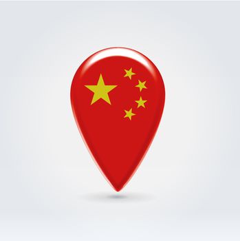 Glossy colorful China map application point label symbol hanging over enlighted background