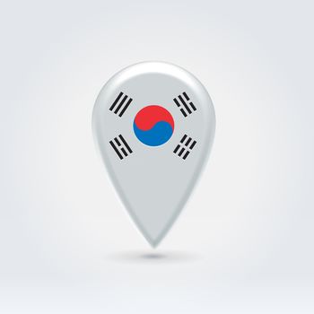Glossy colorful South Korea map application point label symbol hanging over enlightened background