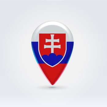 Glossy colorful Slovakia map application point label symbol hanging over enlighted background