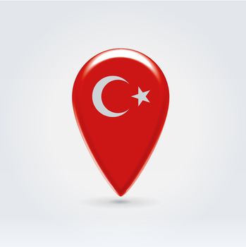 Glossy colorful Turkey map application point label symbol hanging over enlightened background