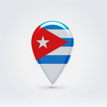 Glossy colorful Cuba map application point label symbol hanging over enlightened background