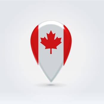 Glossy colorful Canada map application point label symbol hanging over enlightened background
