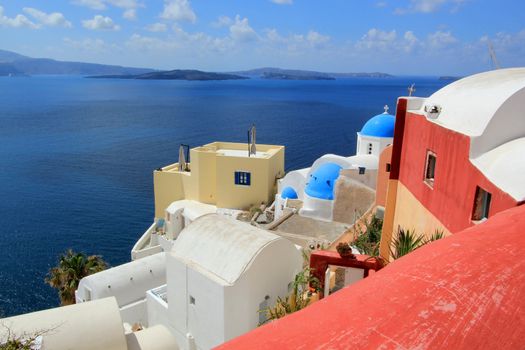 View on the caldera at Oia, Santorini, Greece, by beautiful weather