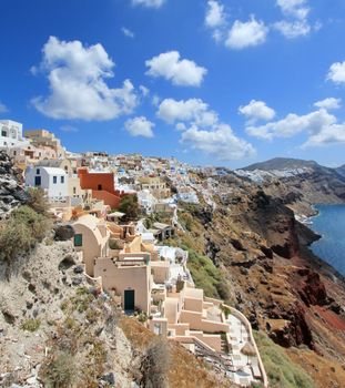 View on the caldera at Oia, Santorini, Greece, by beautiful weather