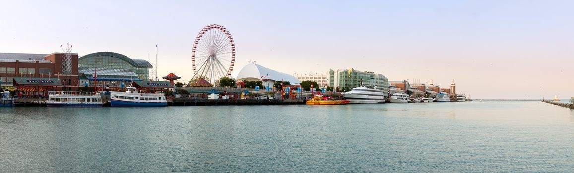 CHICAGO - MAY 14: Panorama of Navy Pier on May 14, 2012. Navy Pier is a 3300 foot pier built in 1916