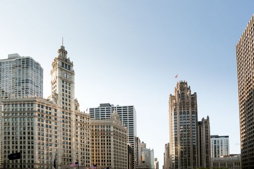 CHICAGO - MAY 14: Chicago Tribune Tower and Wrigley Building in Chicago on May 14, 2012. The Tribune Tower was completed in 1925