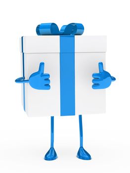 christmas blue white gift figure thumb up