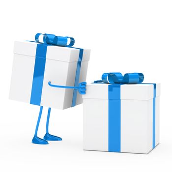 christmas blue white figure push gift box