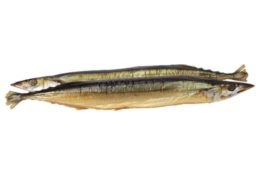 Smoked Saury on a white background