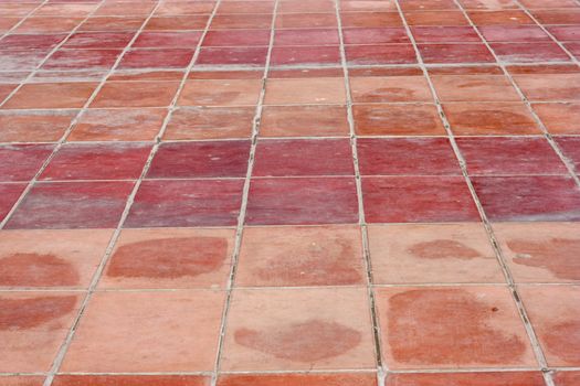 Perspective of Square red tiles floor 