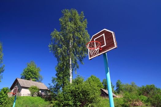 basketball ring on blue background