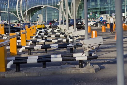 Check point at the big airport in the summer