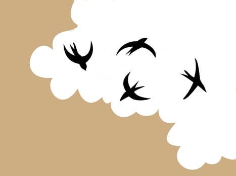 swallows in sky on cloudy background