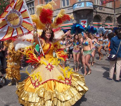 COPENHAGEN - MAY 26: Participant in the 30th annual Copenhagen Carnival parade of fantastic costumes, samba dancing and Latin styles starts on May 25, 2012 in Copenhagen, Denmark.