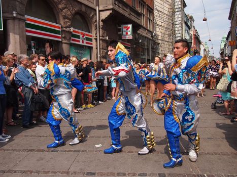 COPENHAGEN - MAY 26: Participants in the 30th annual Copenhagen Carnival parade of fantastic costumes, samba dancing and Latin styles starts on May 25, 2012 in Copenhagen, Denmark.
