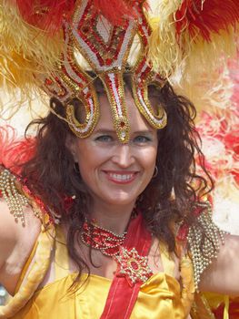 COPENHAGEN - MAY 26: Participant in the 30th annual Copenhagen Carnival parade of fantastic costumes, samba dancing and Latin styles starts on May 25, 2012 in Copenhagen, Denmark.