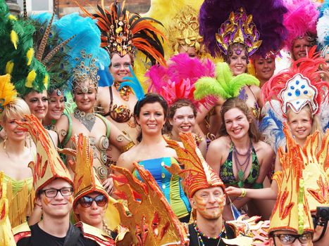 COPENHAGEN - MAY 26: Participants in the 30th annual Copenhagen Carnival parade of fantastic costumes, samba dancing and Latin styles starts on May 25, 2012 in Copenhagen, Denmark.