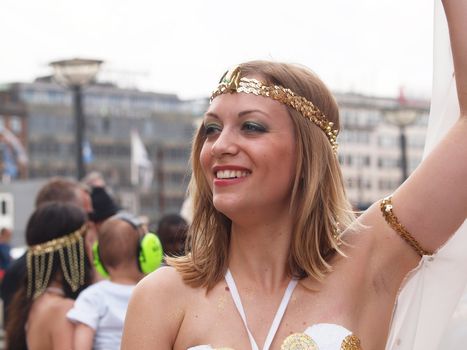 COPENHAGEN - MAY 26: Participant in the 30th annual Copenhagen Carnival parade of fantastic costumes, samba dancing and Latin styles starts on May 25, 2012 in Copenhagen, Denmark.