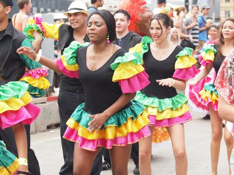 COPENHAGEN - MAY 26: Participants in the 30th annual Copenhagen Carnival parade of fantastic costumes, samba dancing and Latin styles starts on May 25, 2012 in Copenhagen, Denmark.