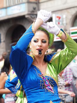 COPENHAGEN - MAY 26: Participant in the 30th annual Copenhagen Carnival parade of fantastic costumes, samba dancing and Latin styles starts on May 25, 2012 in Copenhagen, Denmark.