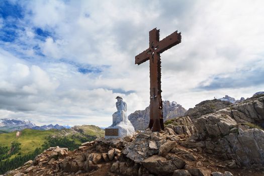 cross and Christ in Castellazzo mount, Rolle pass, Italy