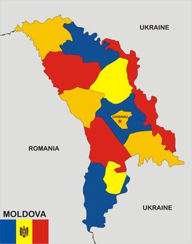 very big size moldova political map with flag