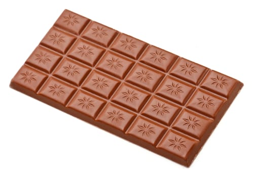 Milk chocolate bar isolated on white background.